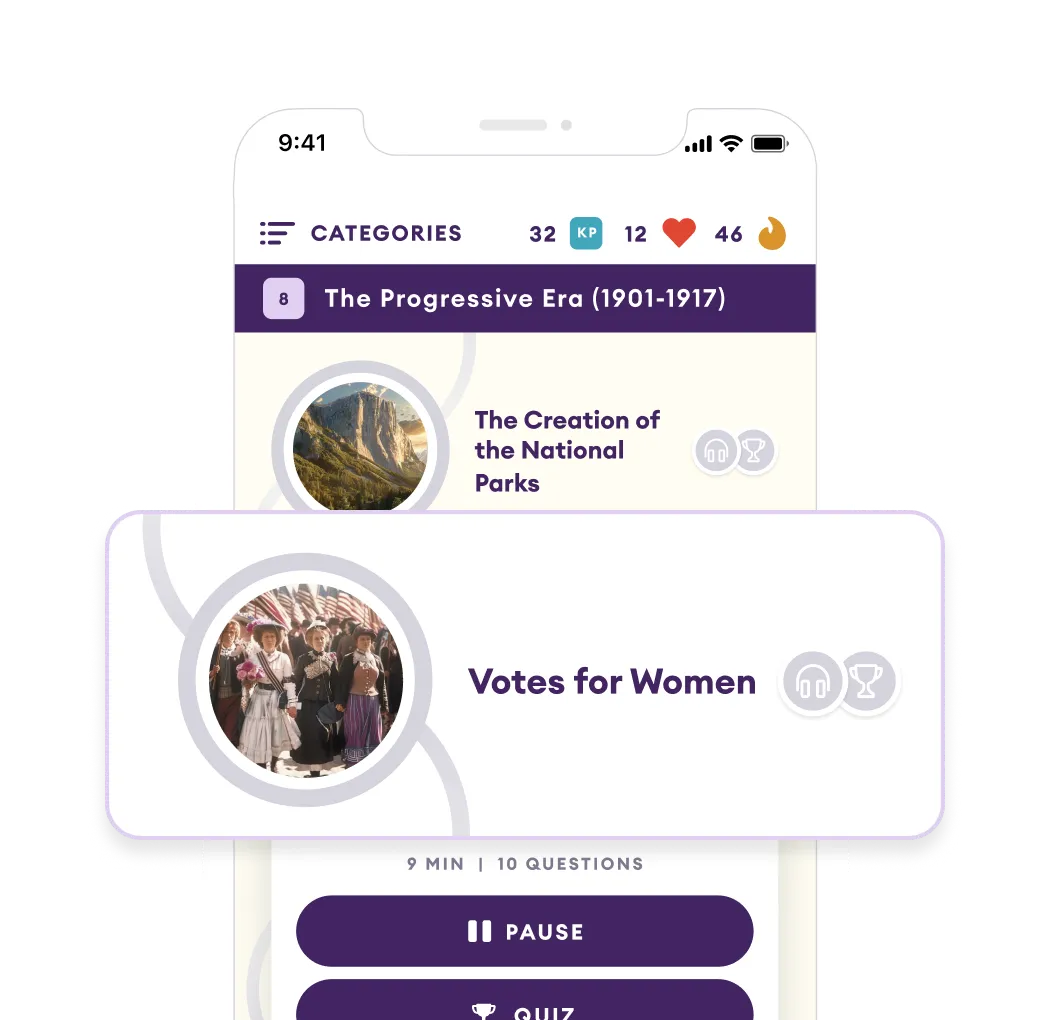 Yuno app screen showing educational content categories like 'Votes for Women,' promoting accessible and inclusive learning for everyone