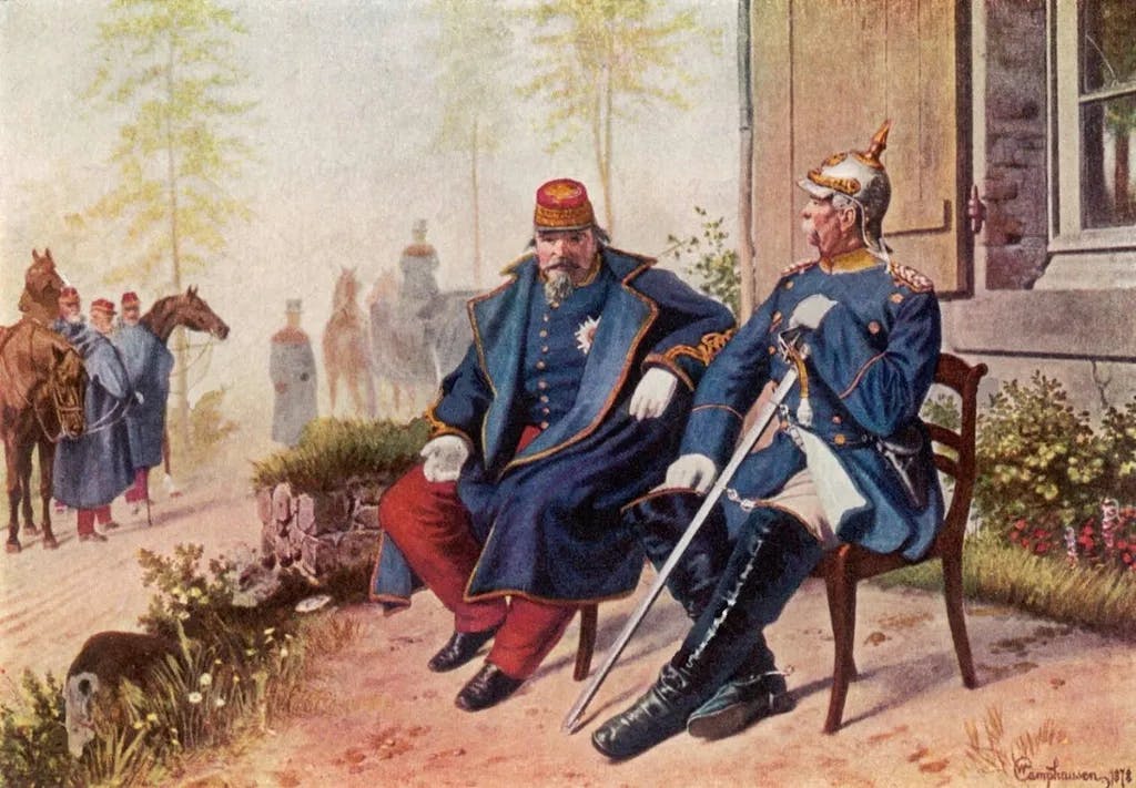 Napoleon III. und Otto von Bismarck treffen sich nach der Schlacht von Sedan