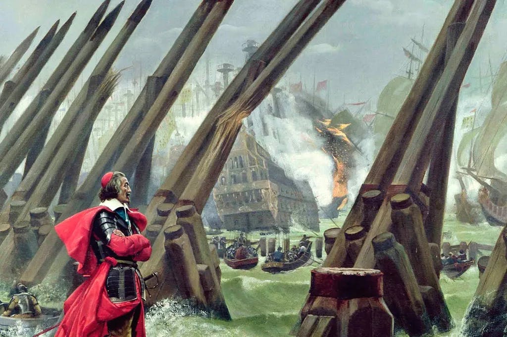Detail aus dem Historiengemälde Die Belagerung von La Rochelle von Henri-Paul Motte