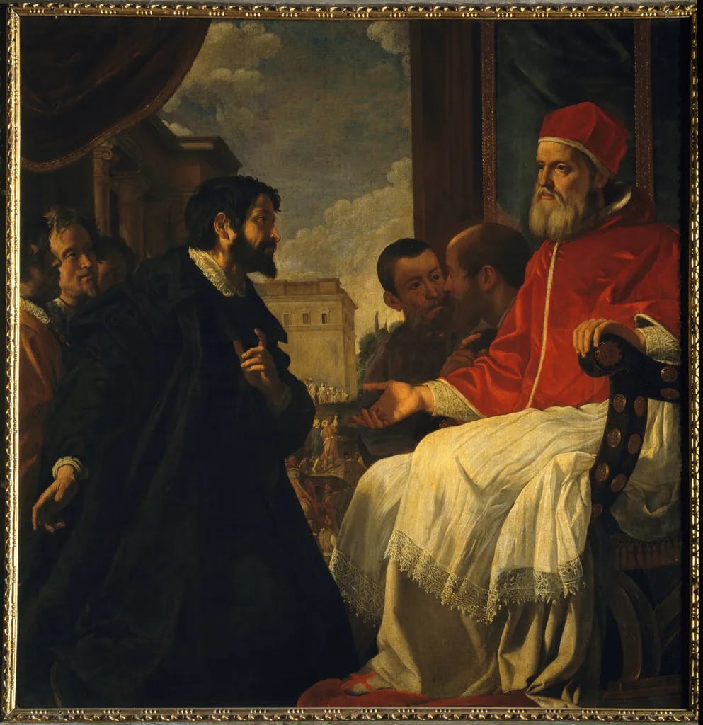 Michelangelo vor Papst Julius II. in Bologna Michelangelo Buonarroti; ital. Bildhauer, Maler u. Architekt; 1475–1564.